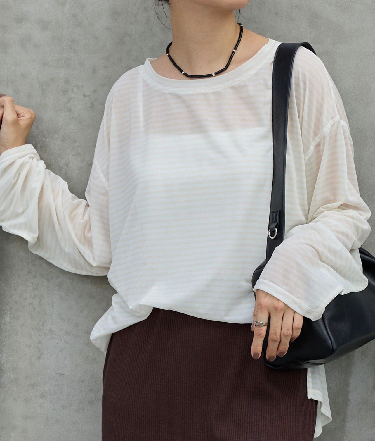 【預購】JN110601 MONO-MART 薄紗鬆身長袖上衣