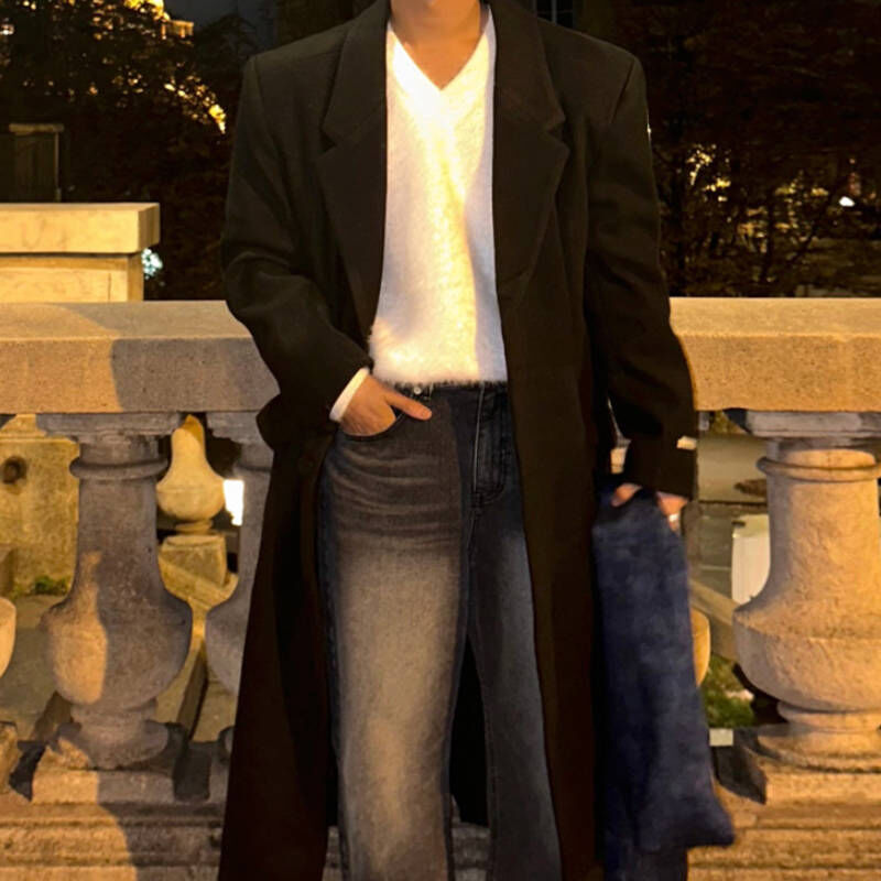 韓系歐爸冬季保暖特殊版型風衣, 小個子也能穿的長版風衣