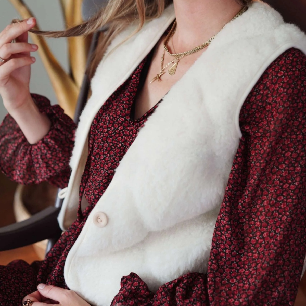 We Are Wovens 短版格紋羊毛背心(大人款) bodywarmer - Flat White Bubble Shorty