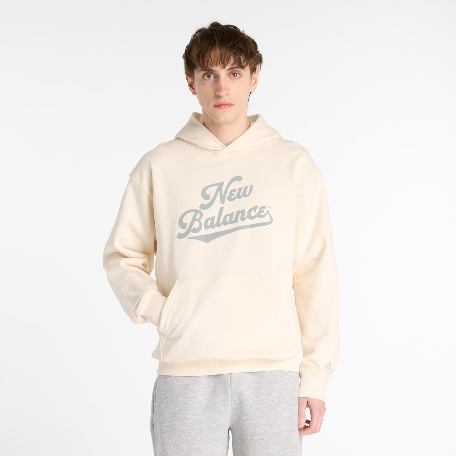 NEW BALANCE 帽T NB 米色 灰LOGO 連帽 上衣 男 MT53902PEF