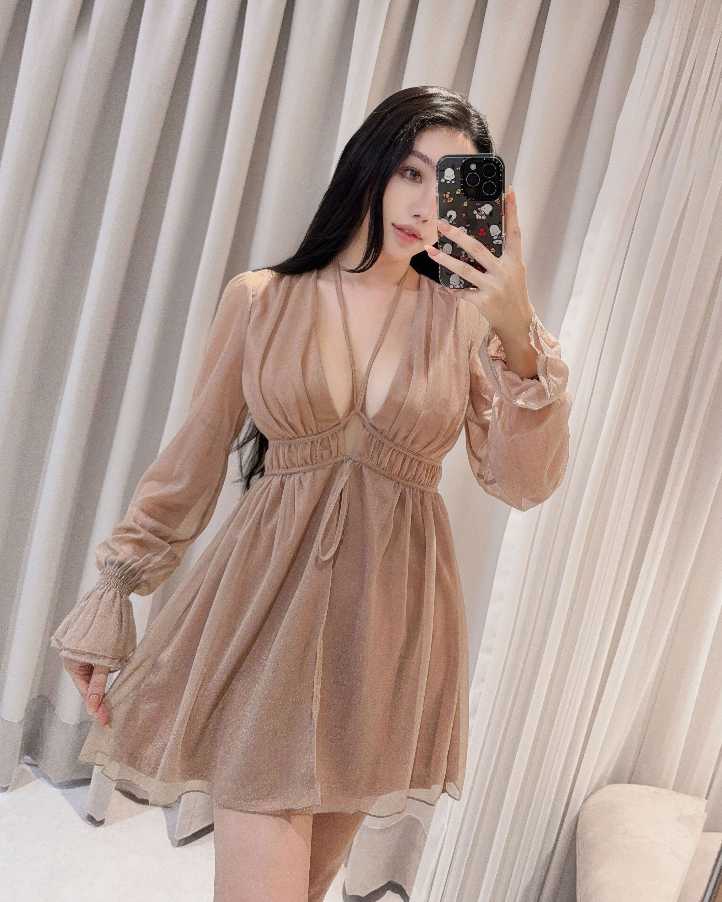 ⭒訂製-唯美紡紗縮腰荷葉袖罩衫