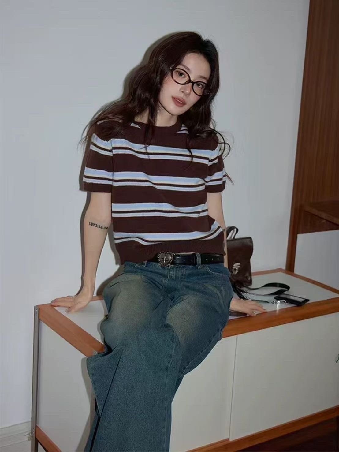 515 復古撞色條紋短袖上衣