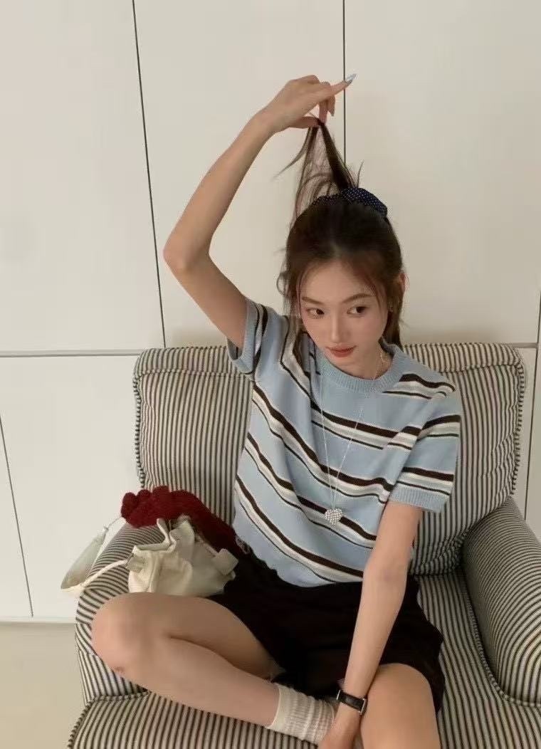 515 復古撞色條紋短袖上衣