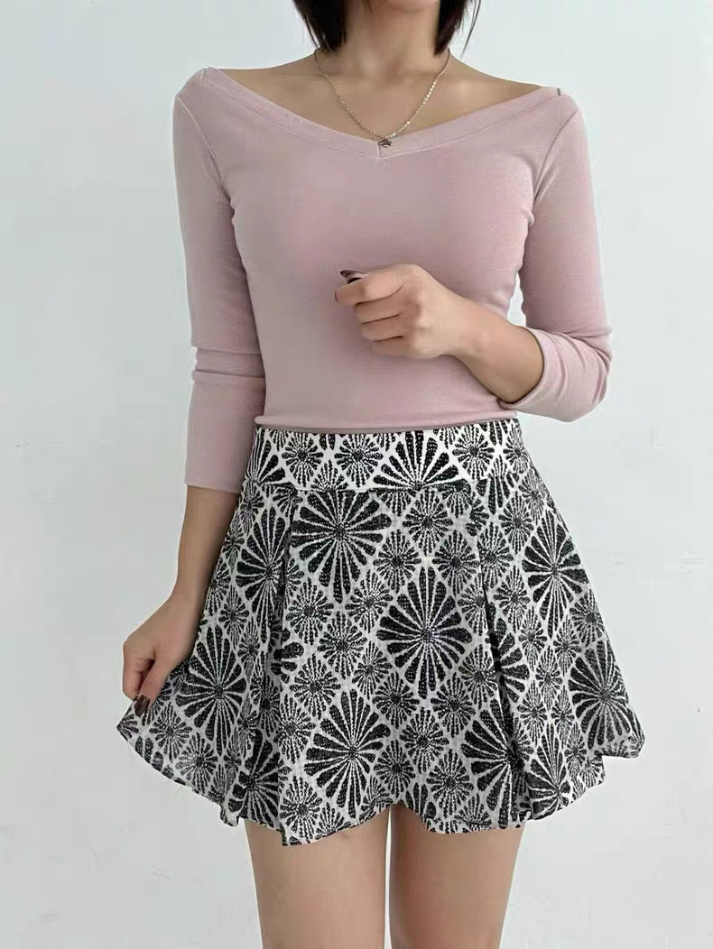 350 正韓印花鬆緊腰褲裙