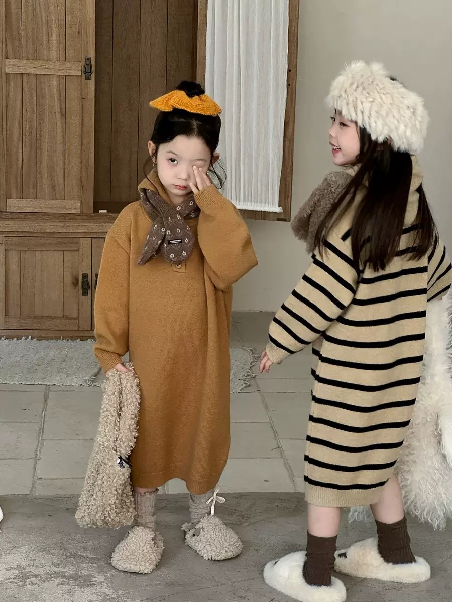 三色連帽寬鬆針織洋裝