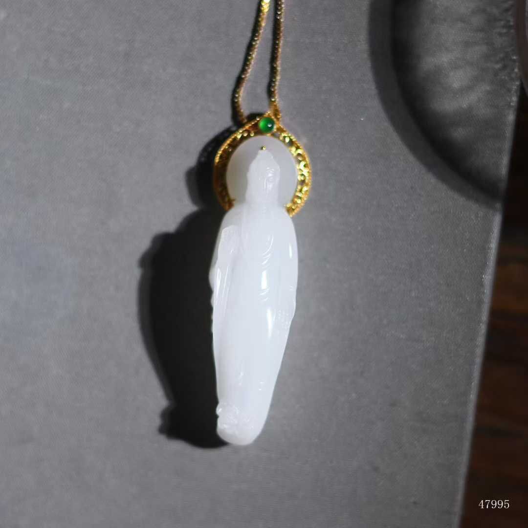 和田玉觀音素裹天華,天然和田玉軟玉