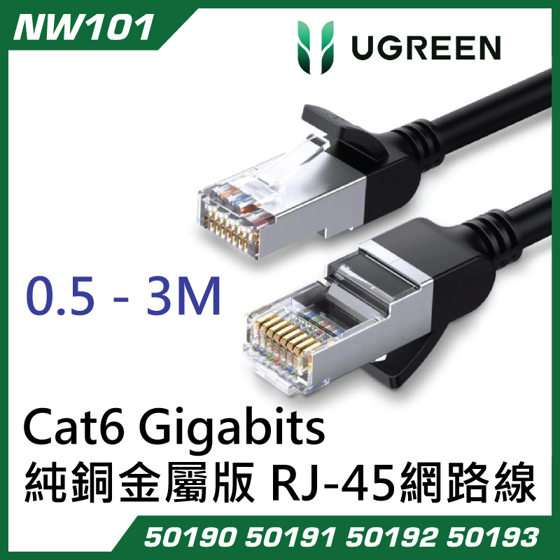UGREEN 綠聯 - NW101 Cat6 Gigabits U/UTP 純銅金屬版 RJ-45網路線 UGREEN 綠聯 - NW101 Cat6 Gigabits U/UTP 純銅金屬版 RJ-45網路線 (0.5M - 3M)