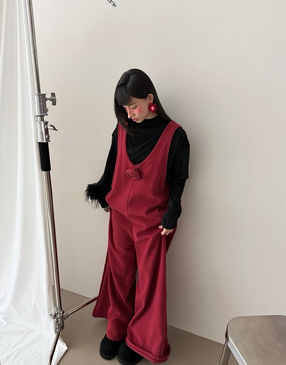玫瑰花背心連身厚棉褲