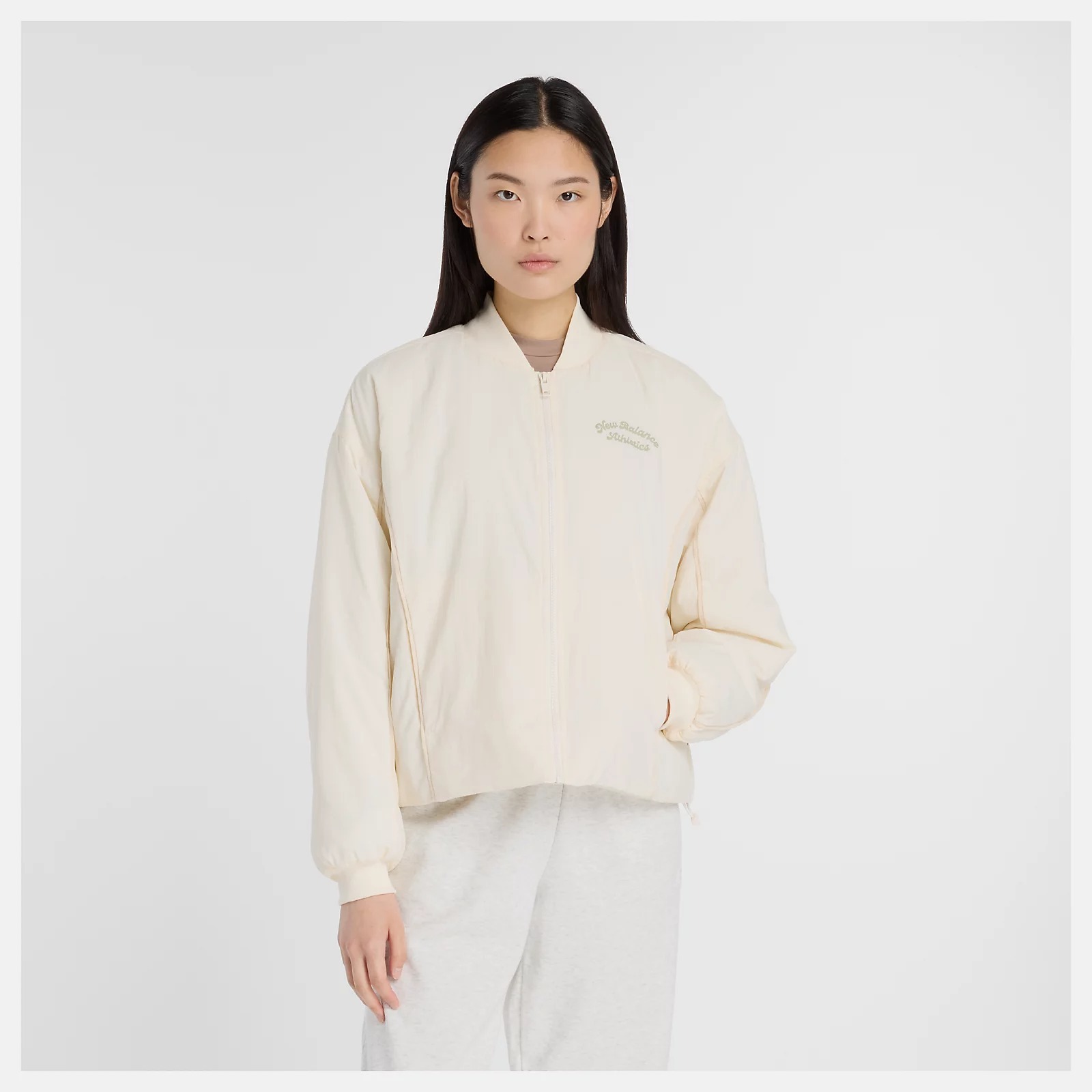 NEW BALANCE 外套 NB 米白 鋪棉 防潑水 棒球外套 女 WJ53502PEF