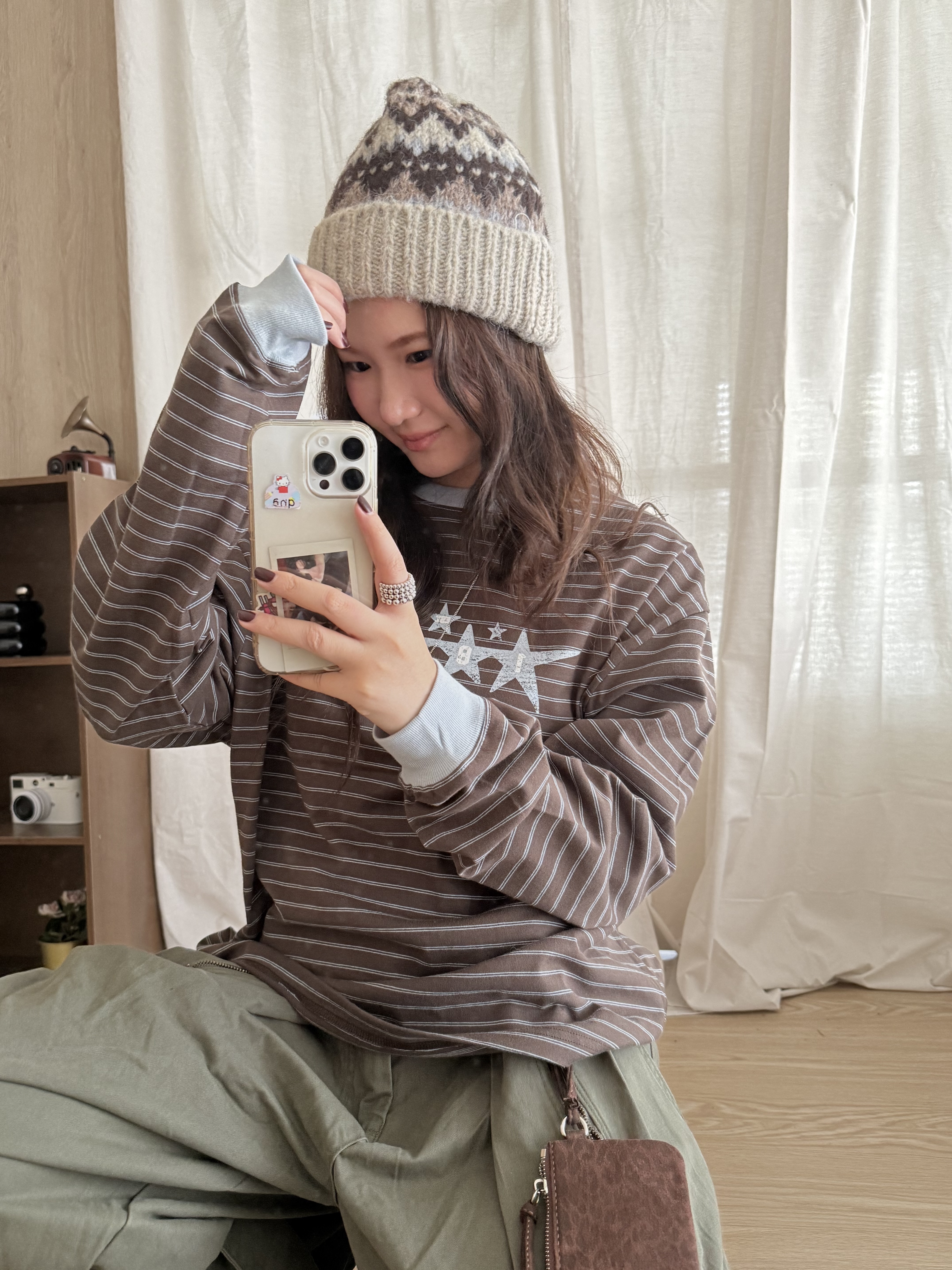 Q14(設計品牌)/海鹽巧克力 條紋上衣