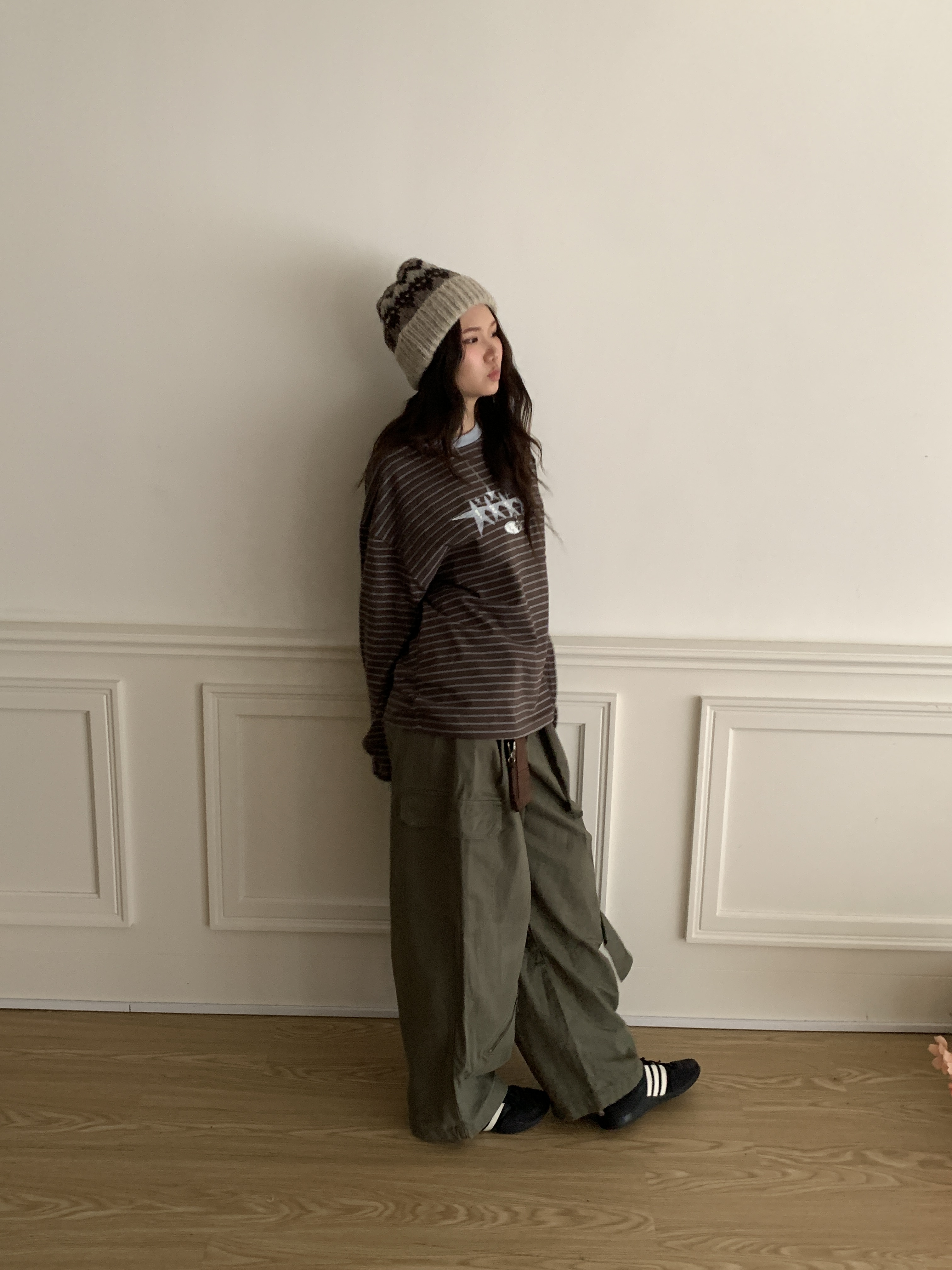 Q14(設計品牌)/海鹽巧克力 條紋上衣