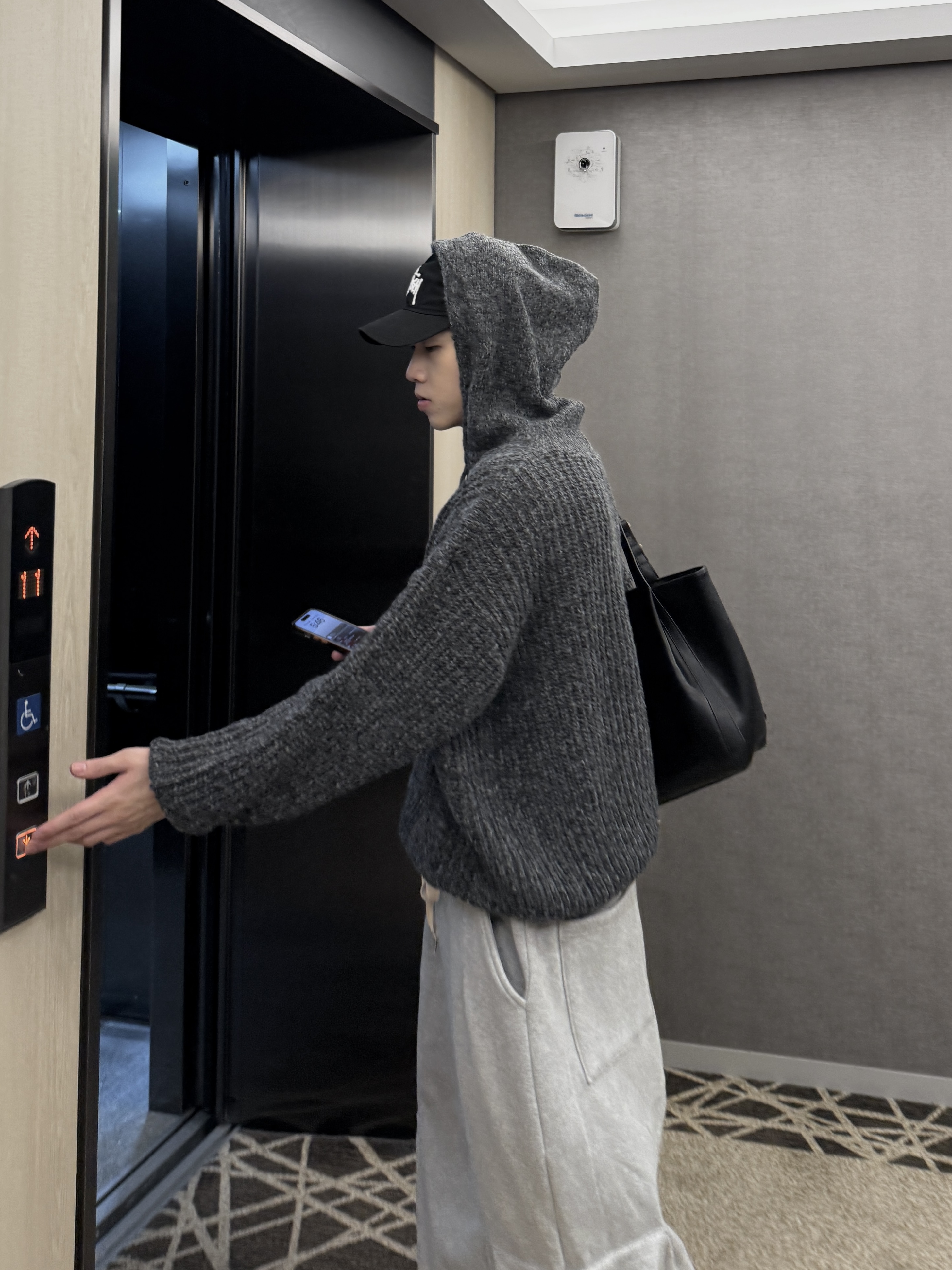 麻花造型 半拉鏈 寬鬆 針織 帽T