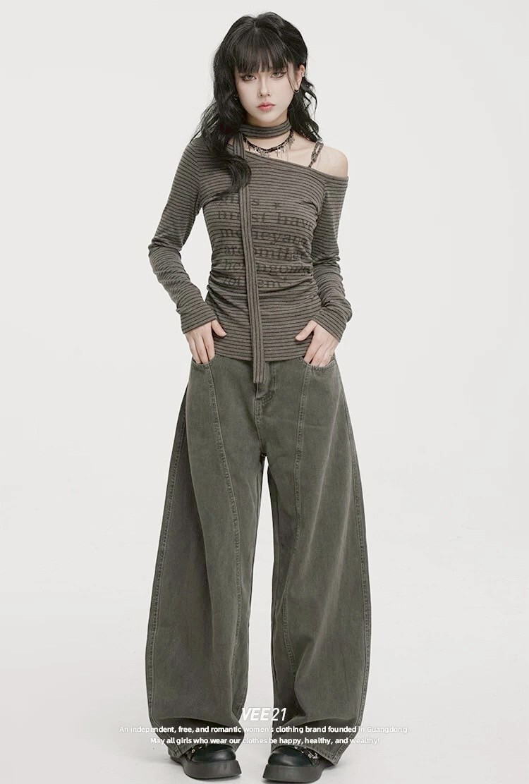 個性車線深灰彎刀褲 88120