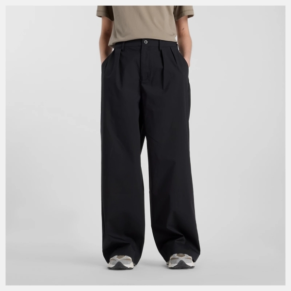 NEW BALANCE 長褲 NB 黑色 打摺 休閒 直筒寬褲 女 WP51538BK