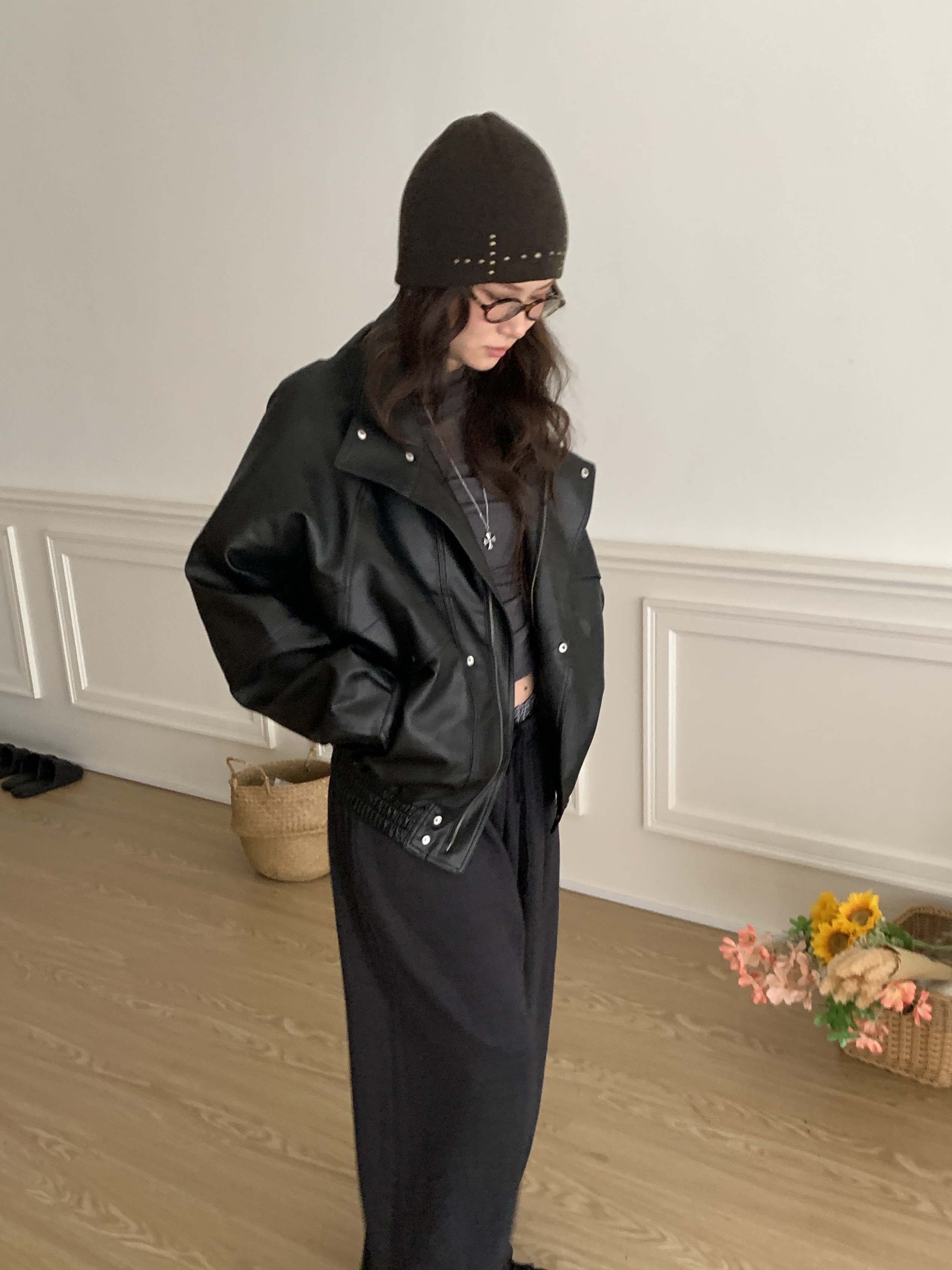 Q15/推薦 機車風立領壓紋皮外套