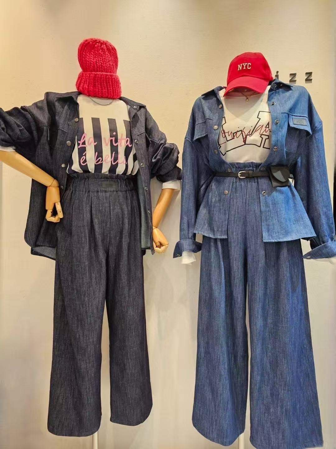 正韓牛仔套裝_牛仔襯衫& 牛仔寬鬆緊寬褲（可拆售）