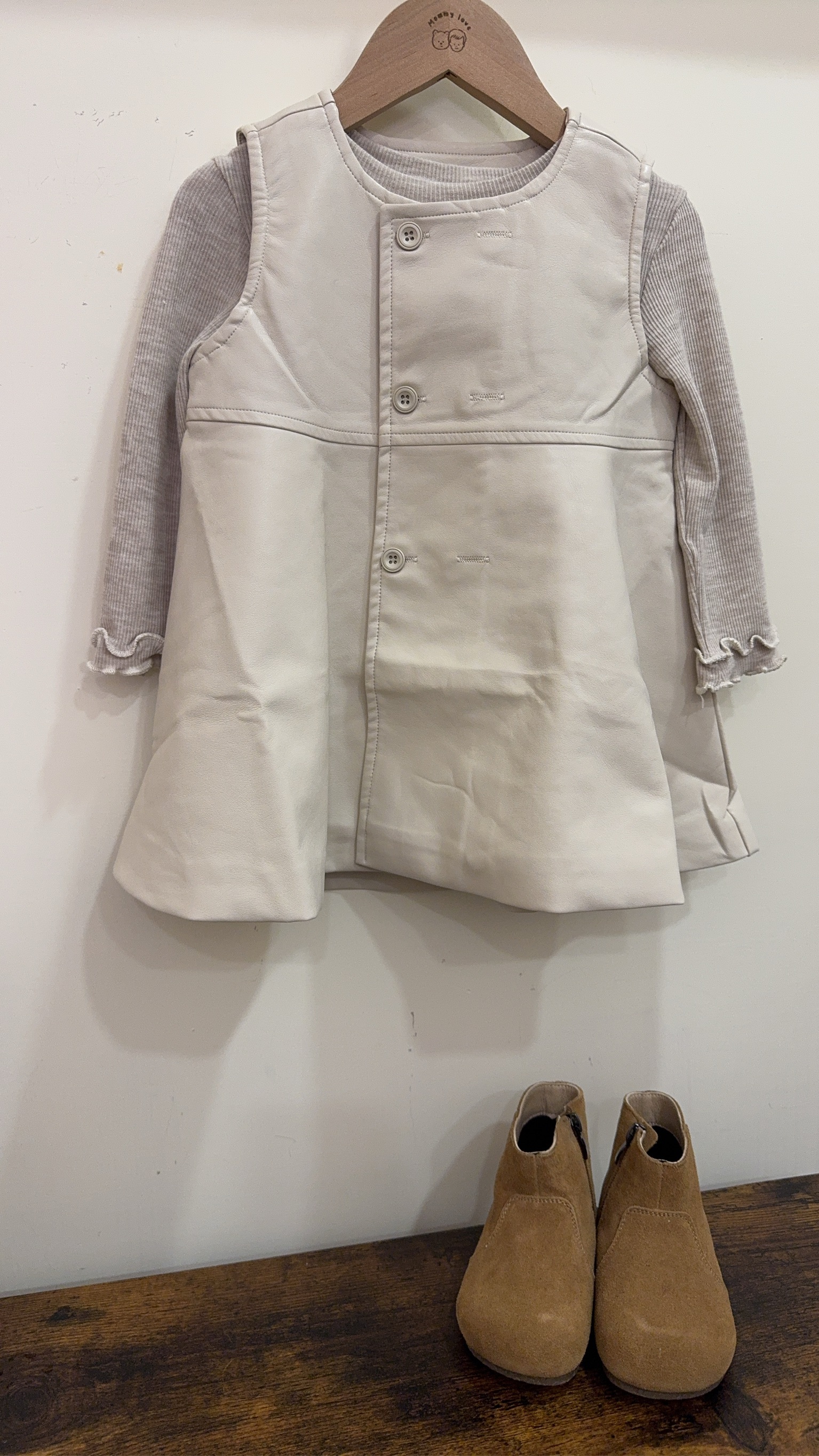 NY25214氣質米色皮裙套裝e06