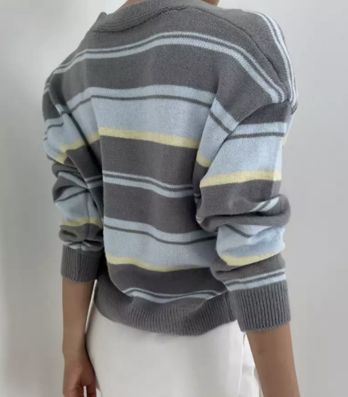 681 法式溫柔配色條紋針織開衫