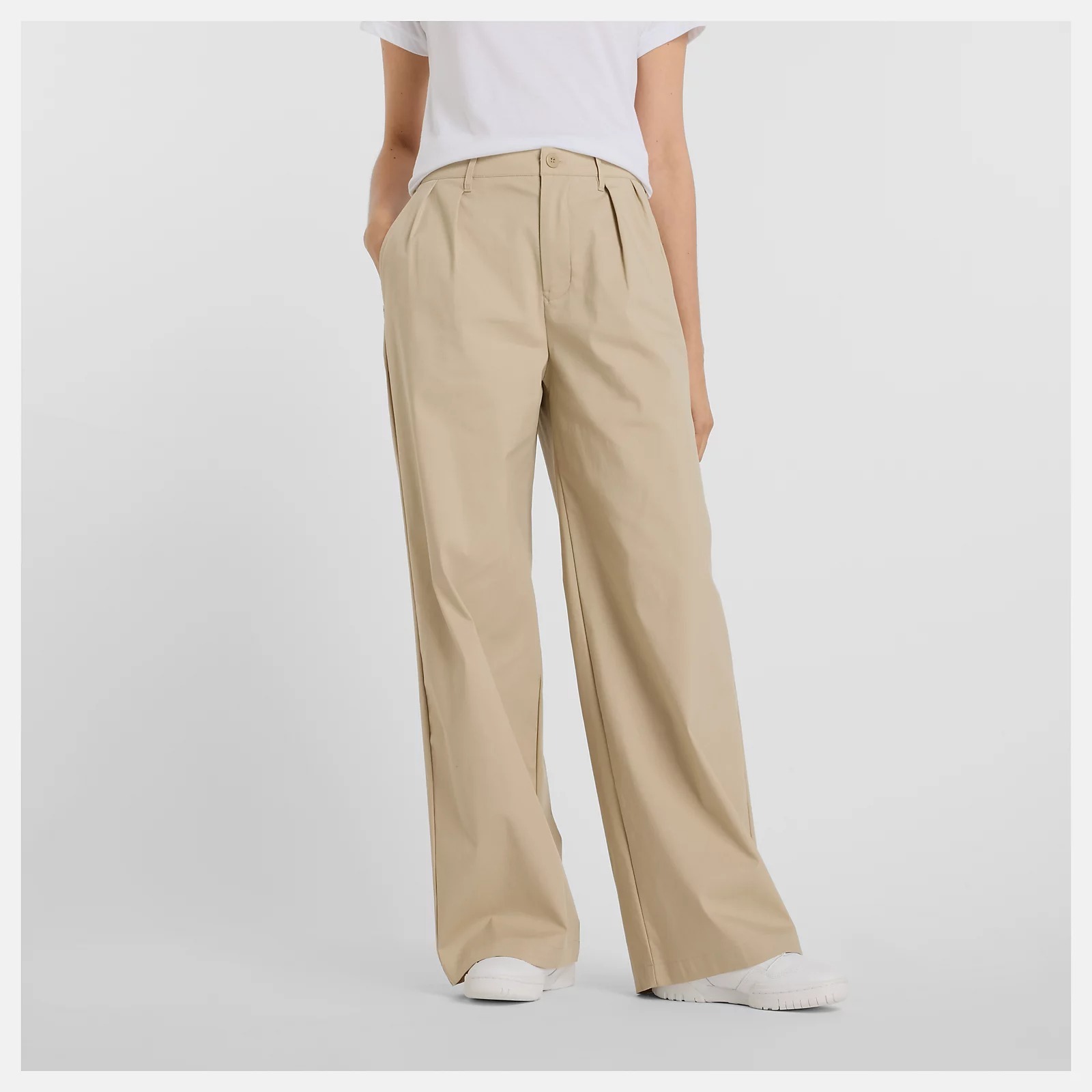 NEW BALANCE 長褲 NB 卡其 打摺 休閒 直筒寬褲 女 WP51538SOT