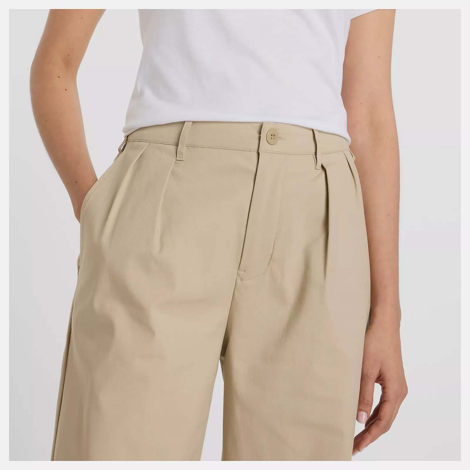 NEW BALANCE 長褲 NB 卡其 打摺 休閒 直筒寬褲 女 WP51538SOT