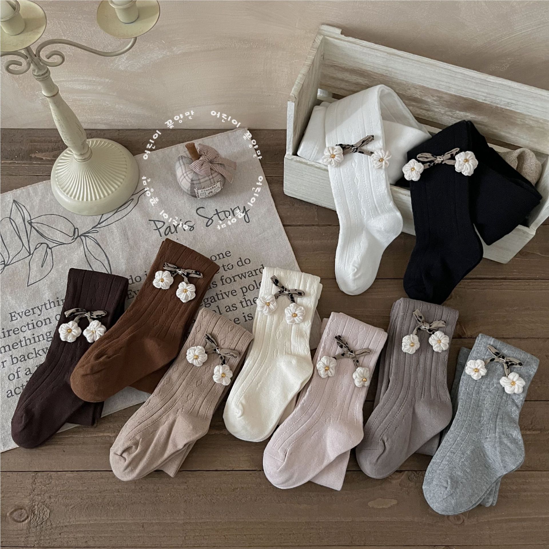 立體花朵褲襪(XS-XXL)