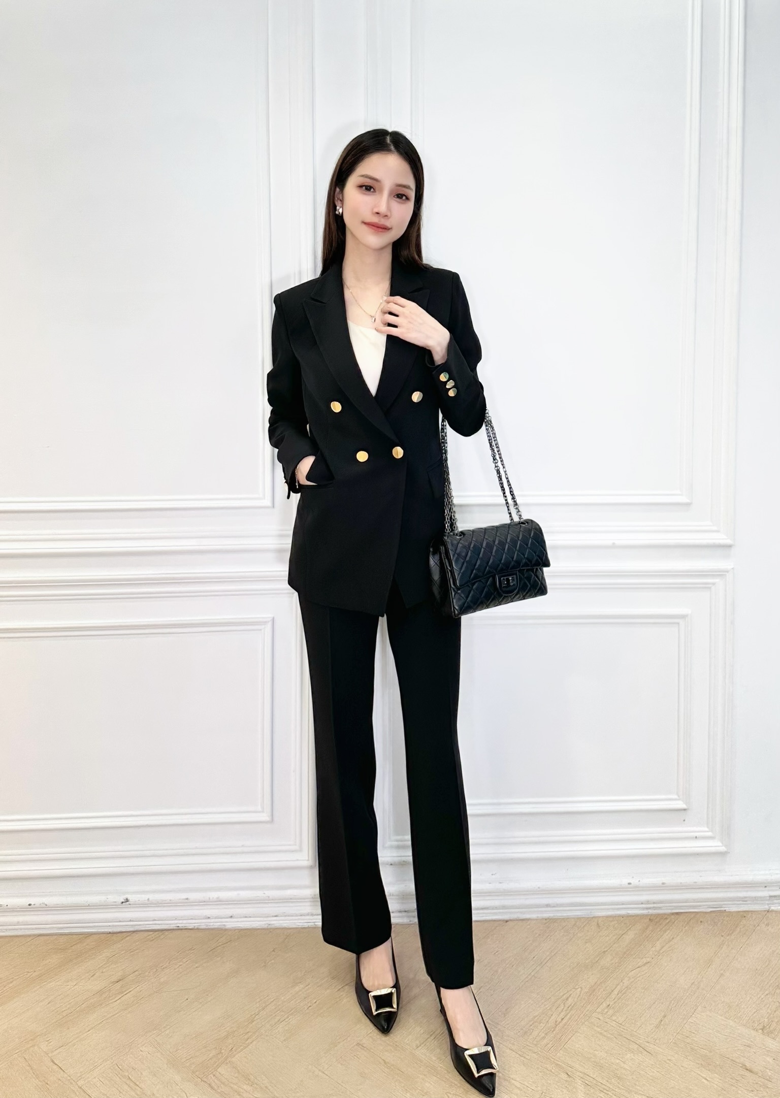 ( 氣勢黑 ) 雙排金釦西裝套裝