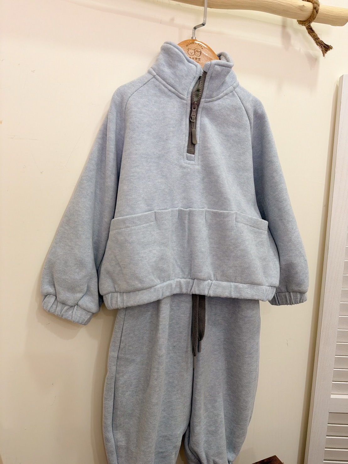 53505立領拉鏈撞色磨毛套裝e47