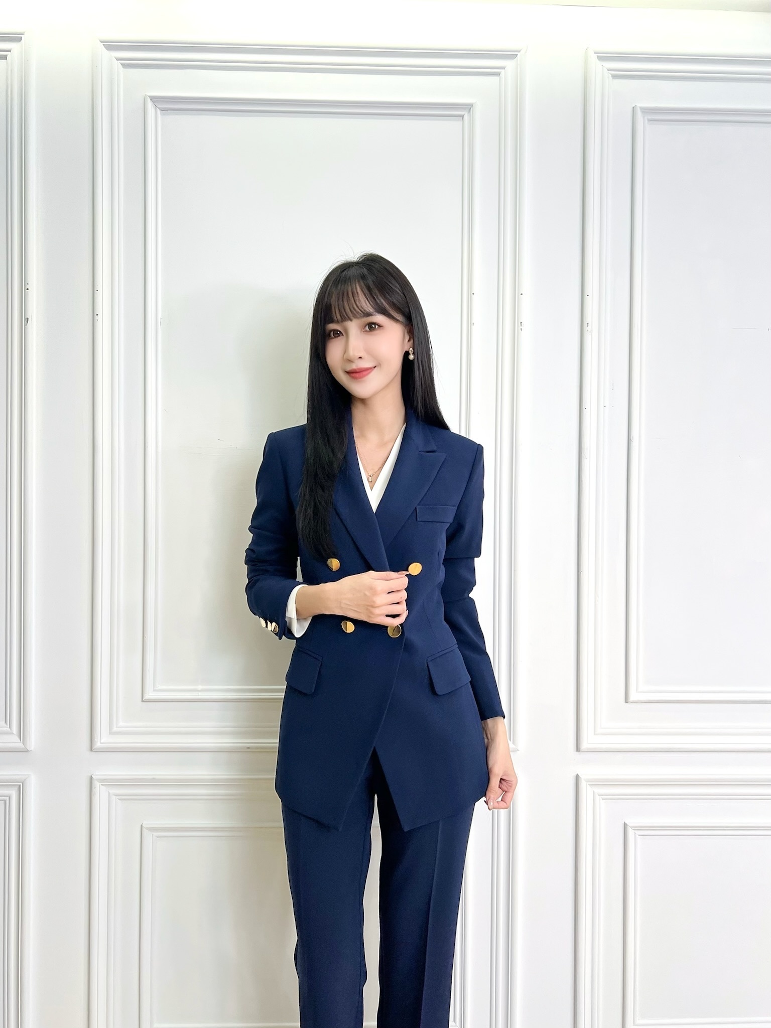 ( 知性藍 ) 雙排金釦西裝套裝