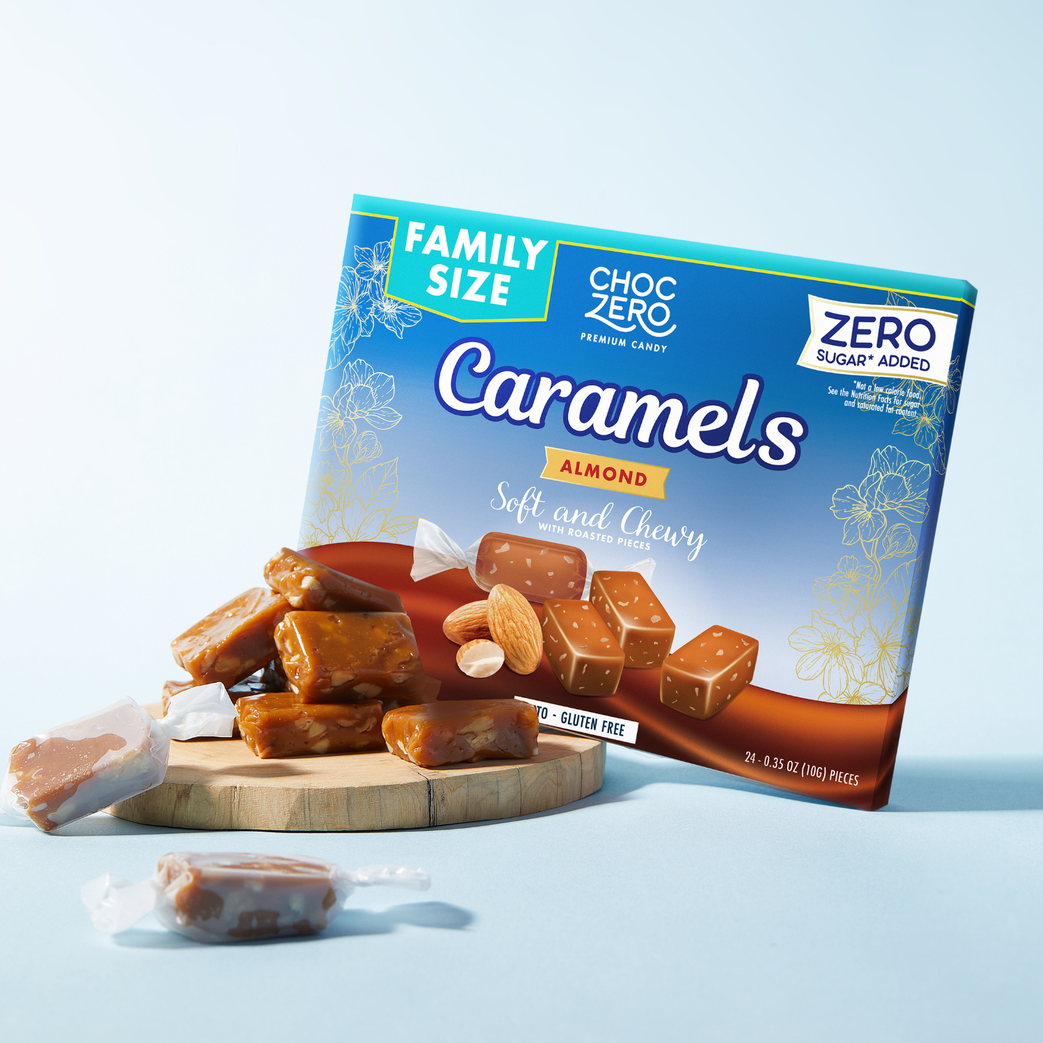 Choczero 無糖杏仁海鹽焦糖軟糖 太妃糖/拖肥糖盒裝 255g 家庭裝