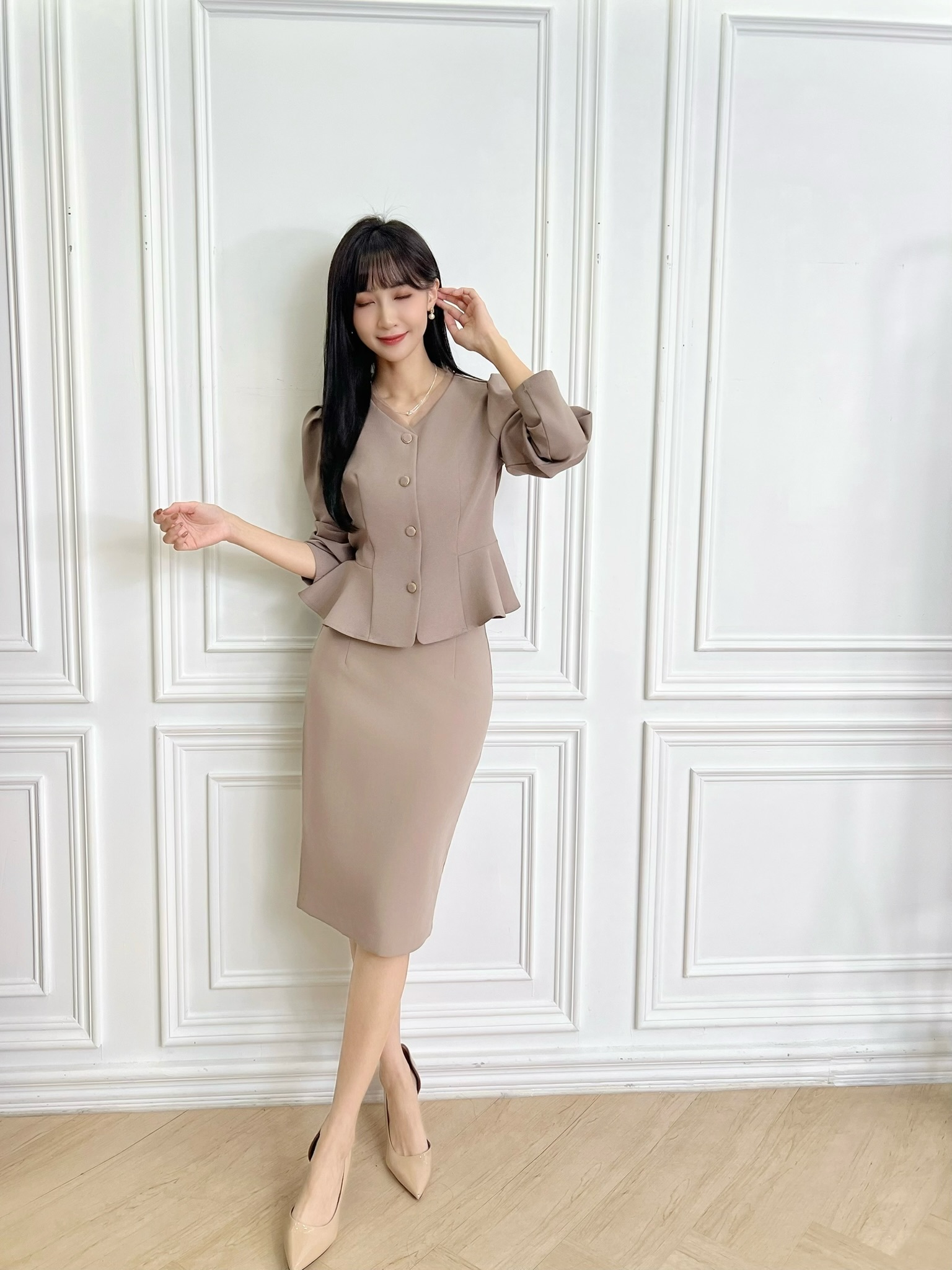 領透紗長袖腰身上衣