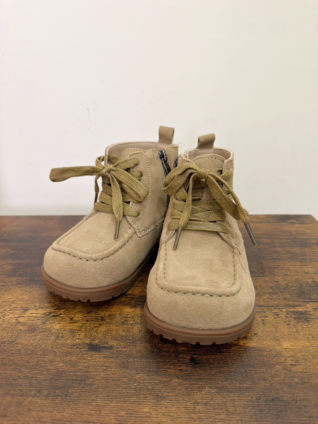 側拉鍊固定鞋帶麂皮靴