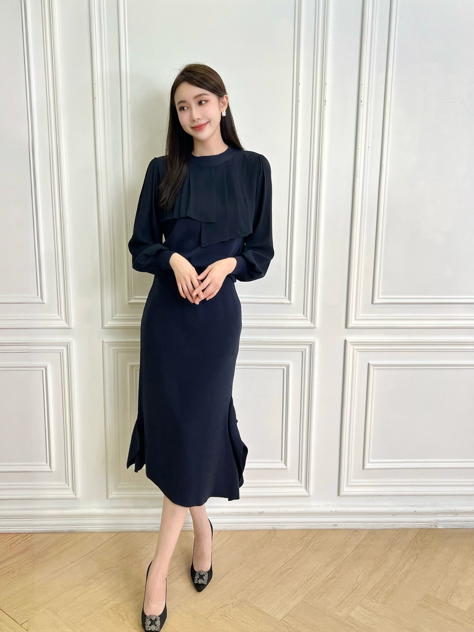 針織荷葉領魚尾裙SET