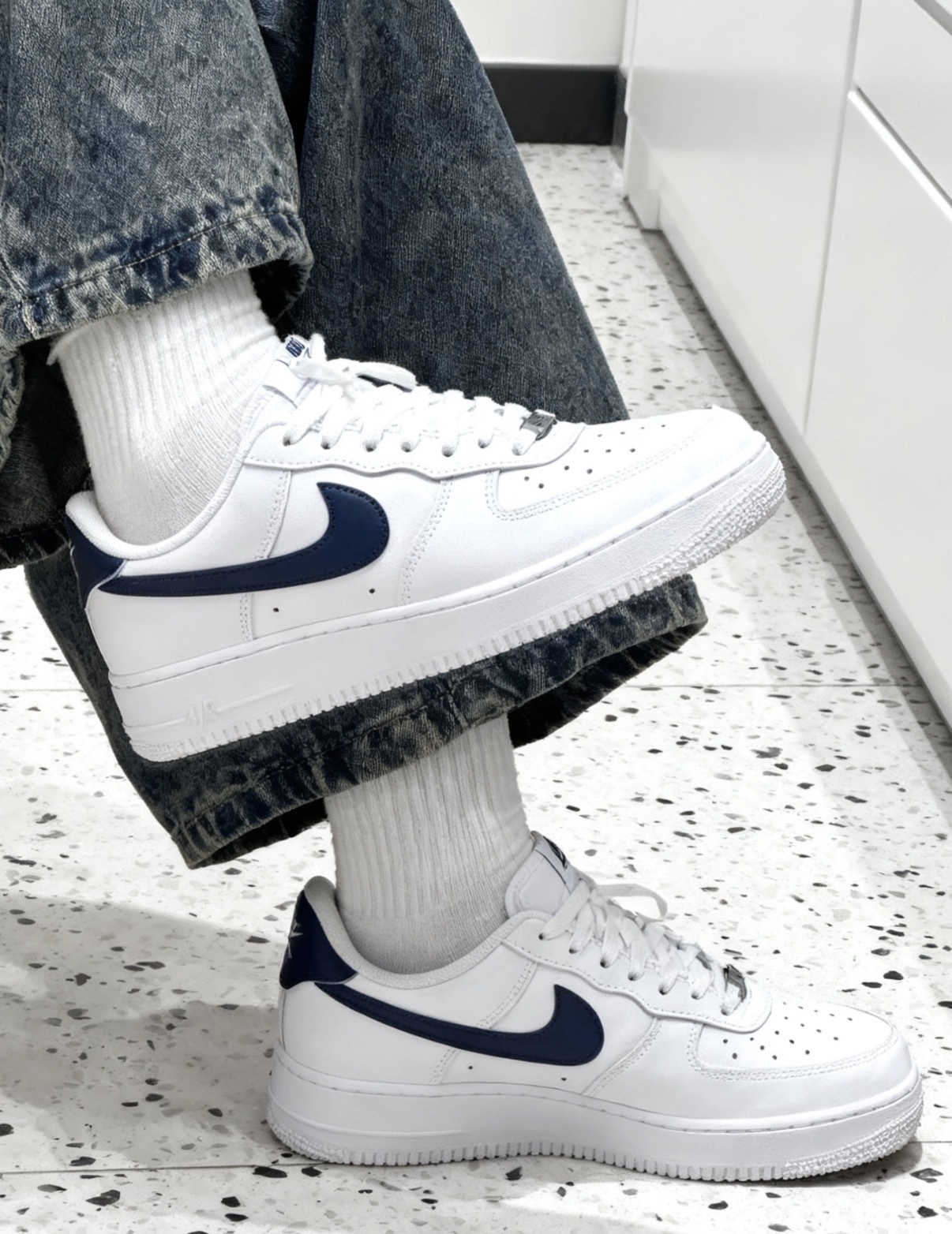 男鞋 NIKE AIR FORCE 1 '07 白深藍 皮革 低筒 休閒鞋【FJ4146-119】AF1 WAF1