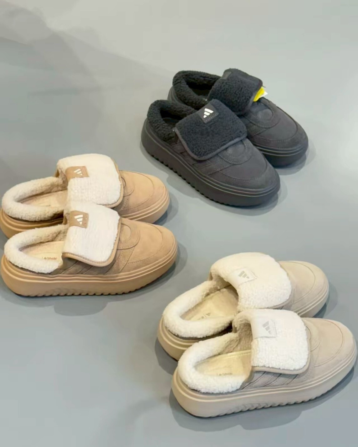 ADIDAS GRAND COURT MULE 翻鞋舌毛毛拖 厚底 穆勒鞋 懶人鞋 奶油灰 奶茶色 炭黑色 女鞋