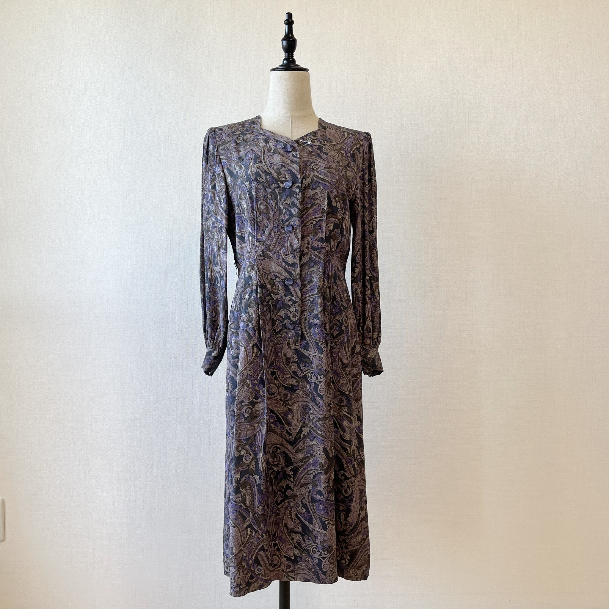 羅蘭紫腰果花古著連身裙