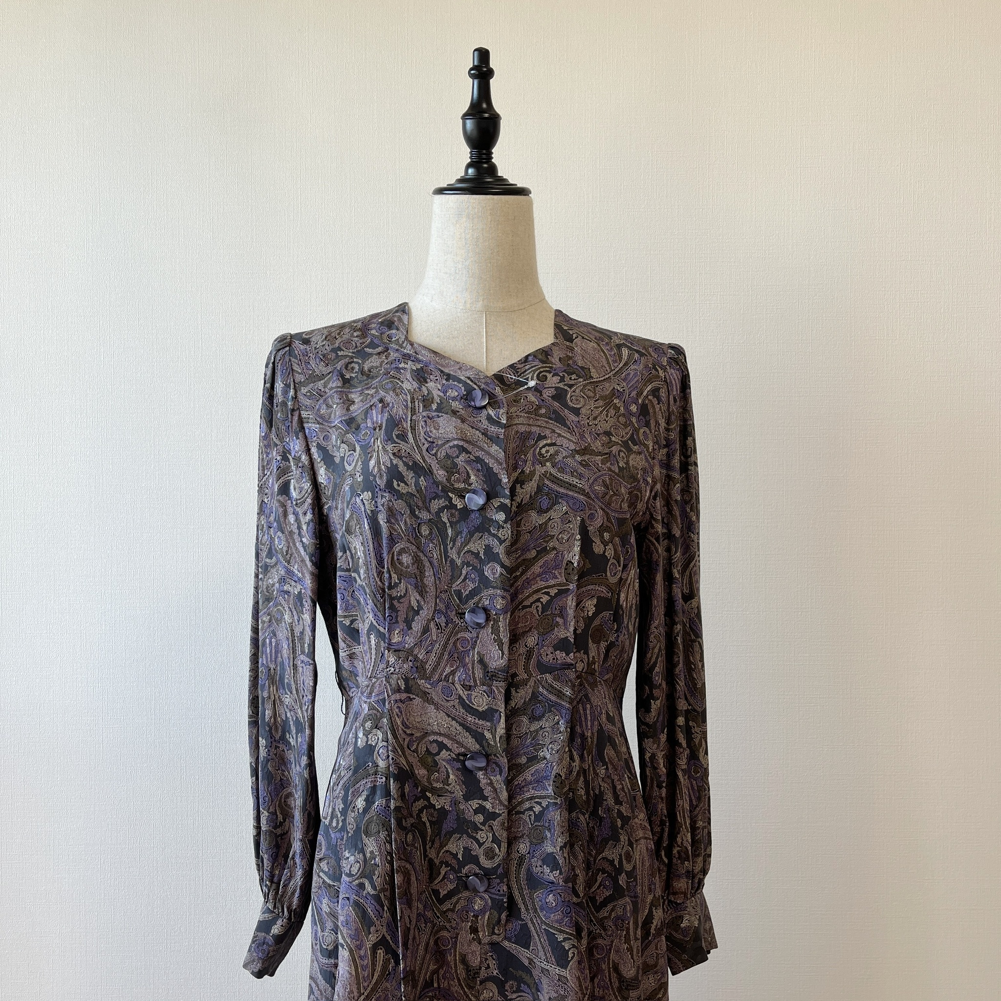 羅蘭紫腰果花古著連身裙