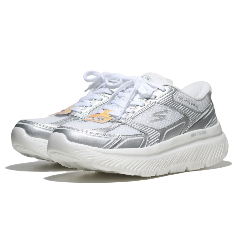 SKECHERS 健走鞋 MAX CUSHIONING 白銀 瞬穿 緩震 男 217127WSL
