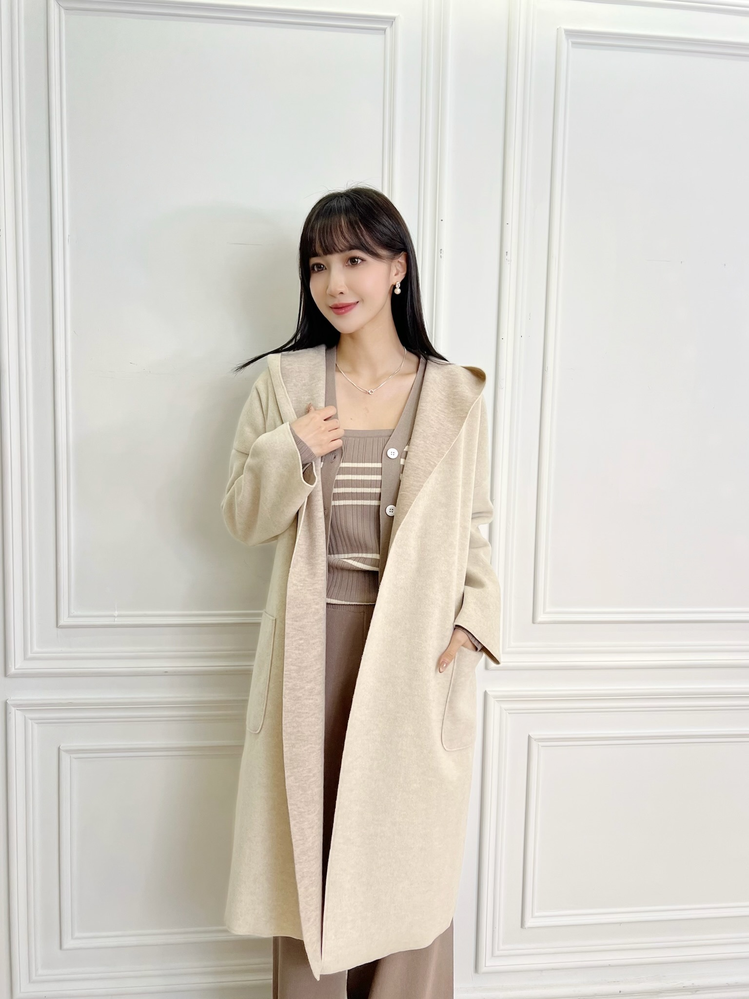 舒適棉料長版連帽外套