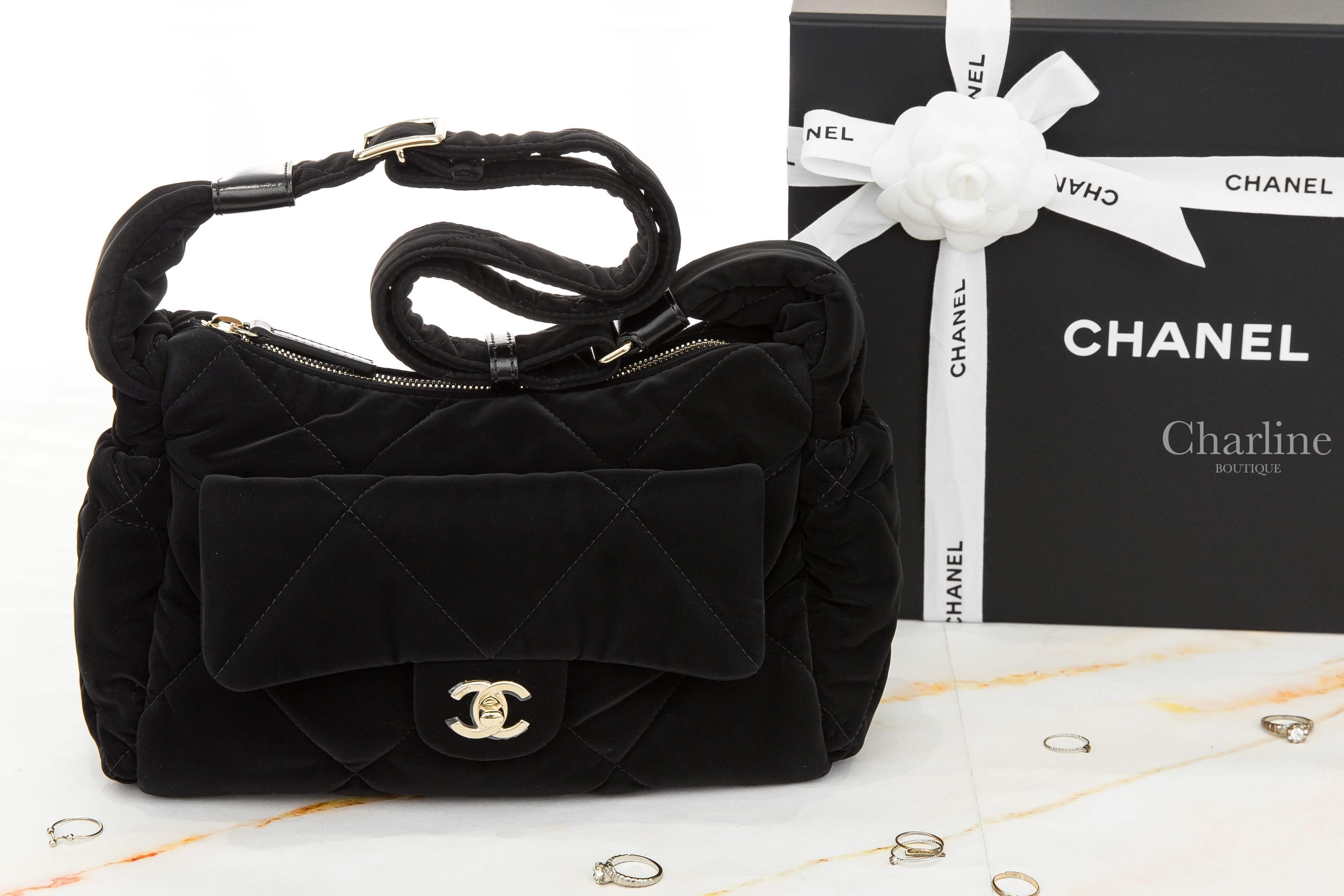 Chanel Large Bowling Bag 黑色金CC大型絲絨大菱格紋肩背包-Charline Boutique 精品代購