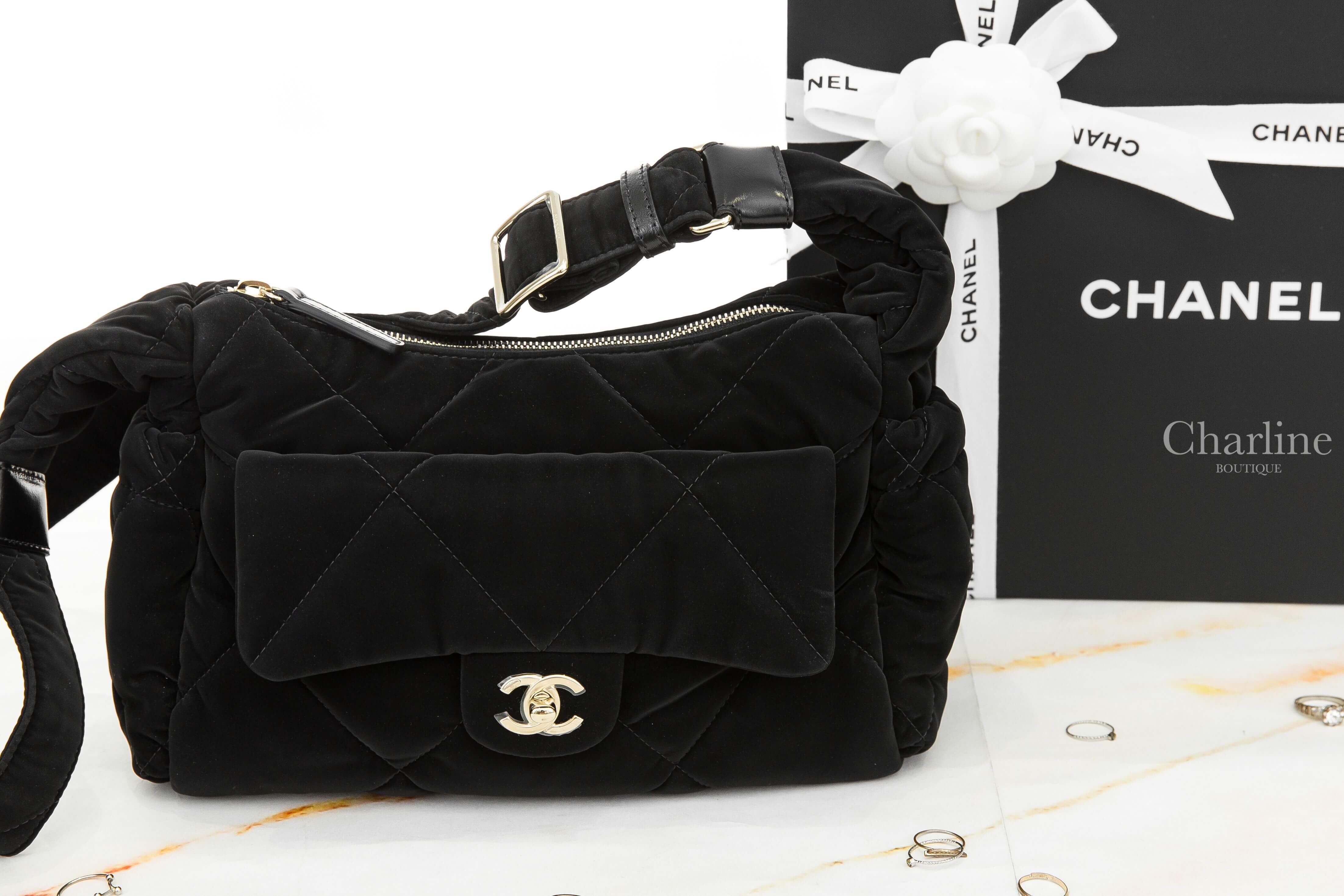 Chanel Large Bowling Bag 黑色金CC大型絲絨大菱格紋肩背包