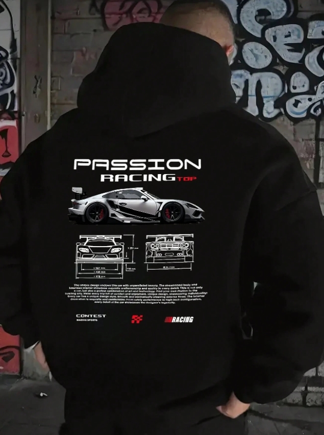 KADMAX大尺碼-大碼男士休閒汽車英文圖案帽TEE〈KSMS2594〉