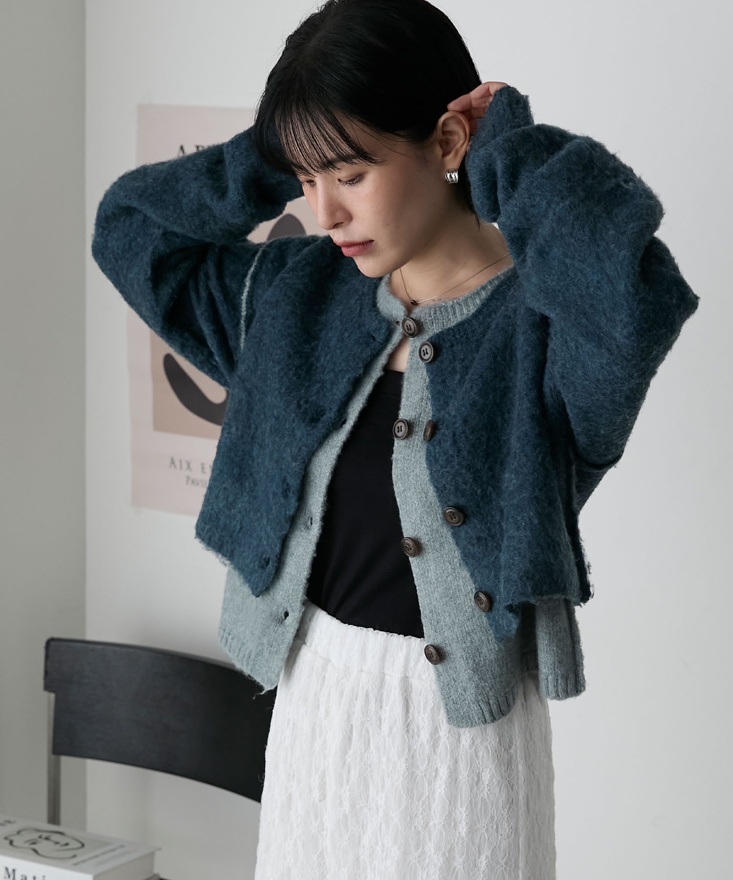 🇯🇵 FORKSY. 混色拉絨 疊層 針織外套 針織衫 針織衣 毛衣 短版 / 預購