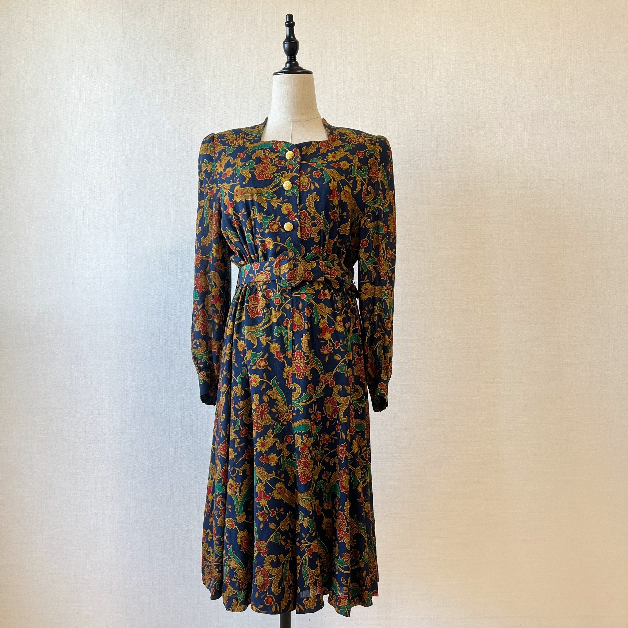 典雅薔薇印花古著連身裙