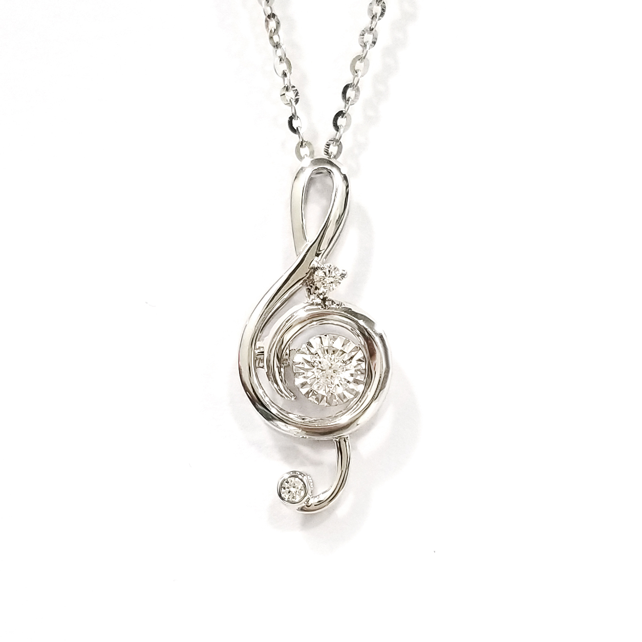 18K白金天然鑽石音符靈動頸鏈