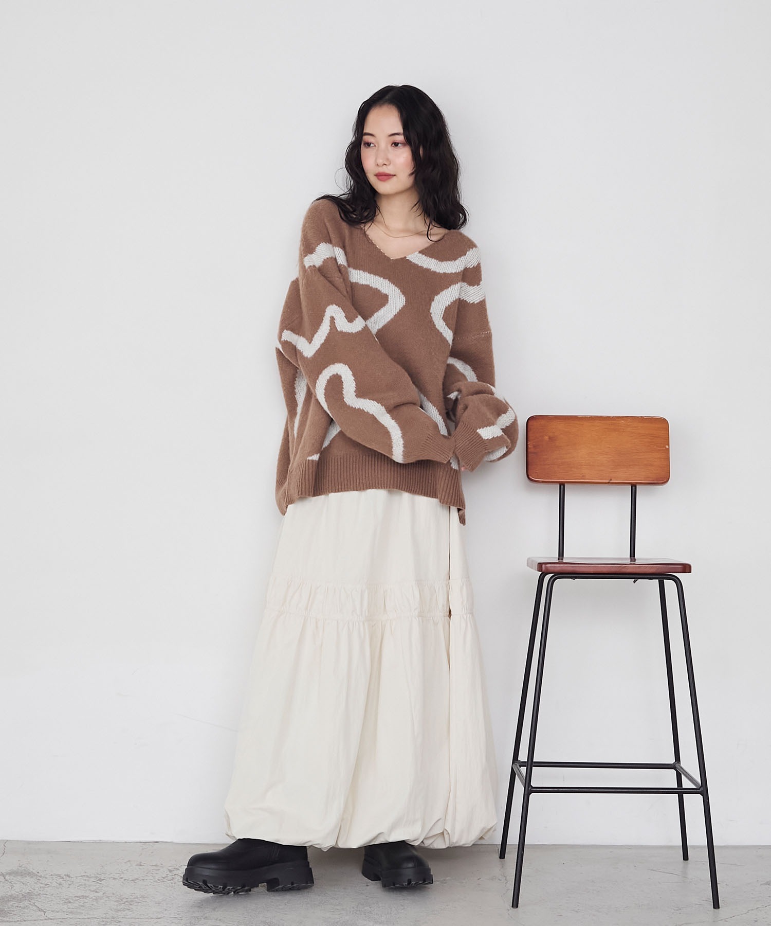 🇯🇵 FORKSY. 線條 V領 針織衣 針織衫 毛衣 長袖 寬鬆 / 預購