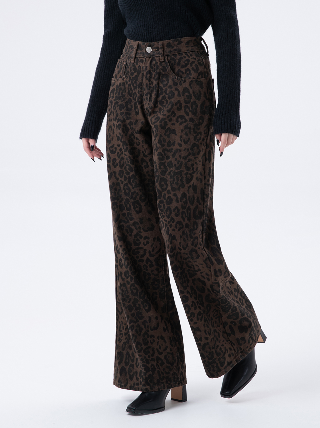 豹紋直筒長褲