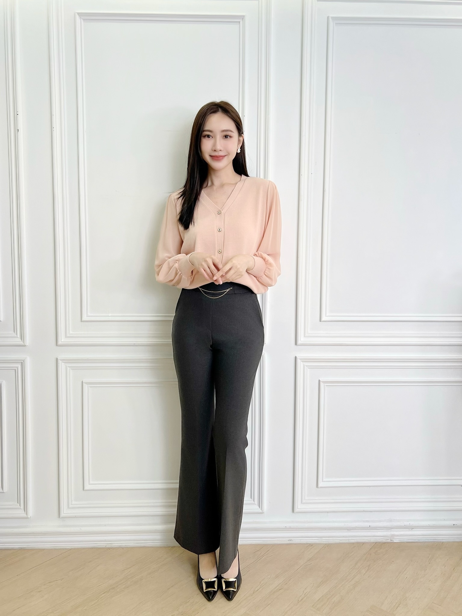 袖微透針織開襟衫