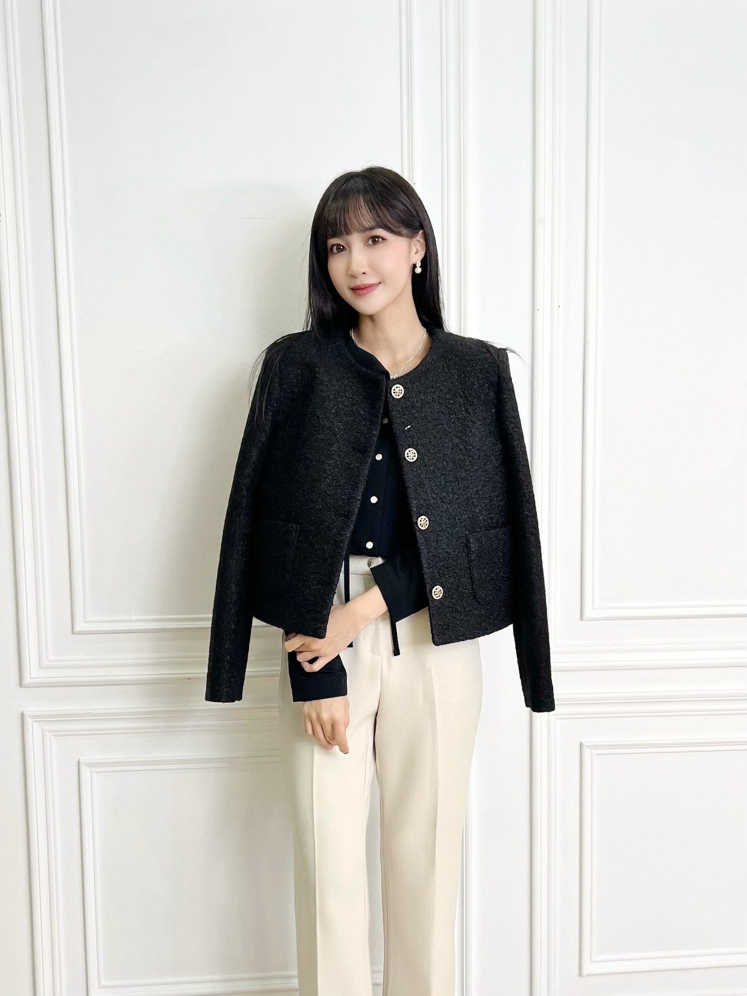 經典小香風廂型毛料外套