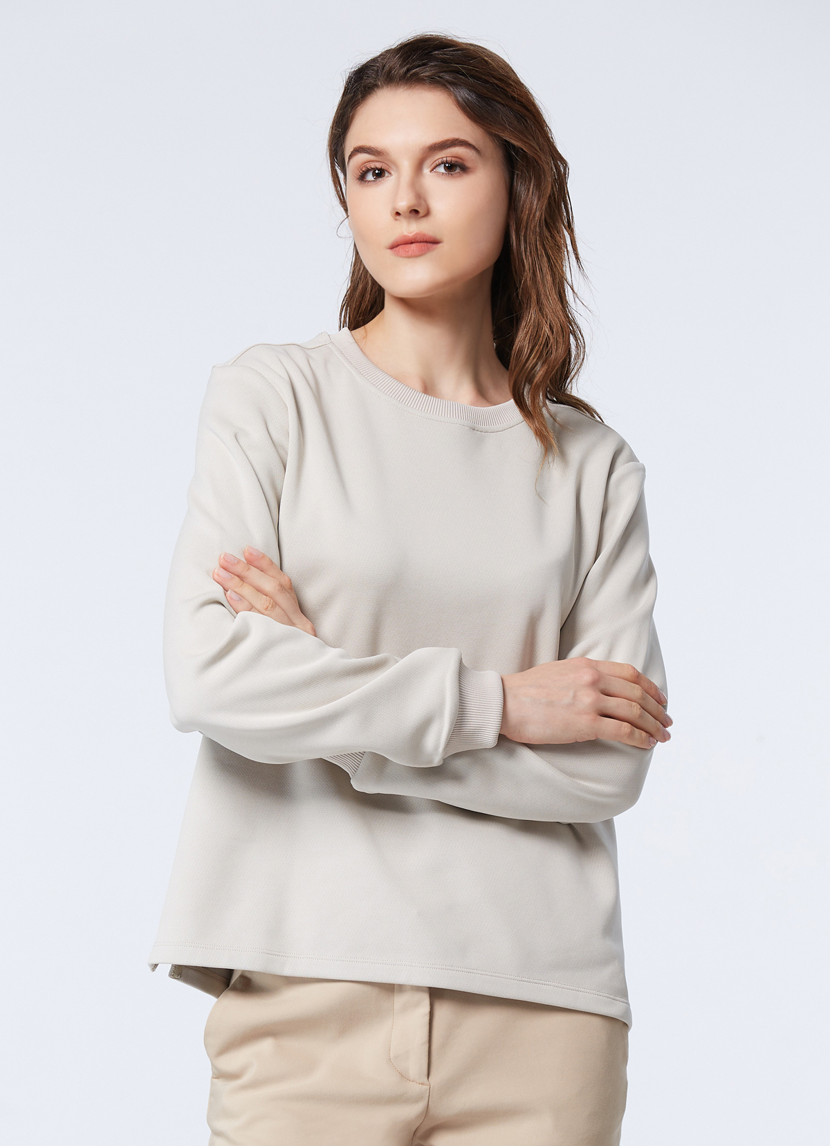 石墨烯比莉厚棉女上衣-2540WT-米杏色