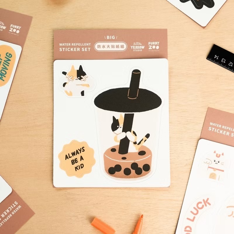 小黃間｜防水貼紙組｜珍奶貓